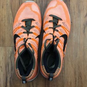 Slightly worn running shoes